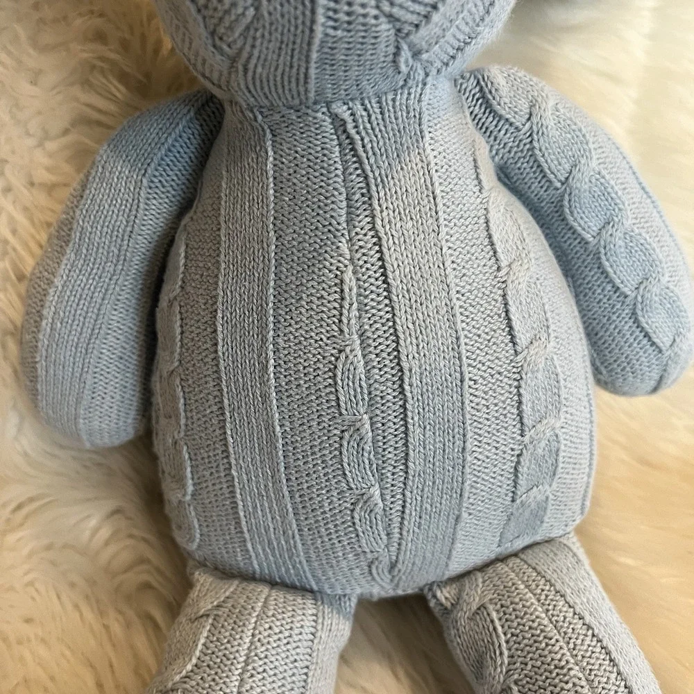 Pomme‎ Cotton Blue Cable Knitted Bunny Rabbit Floral Ears Stitched Eyes Nose 13